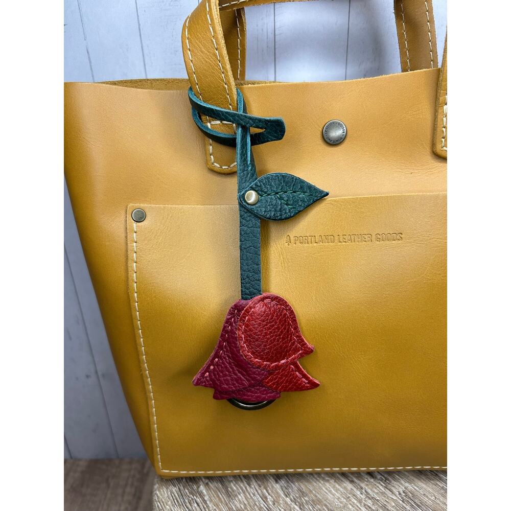 Portland Leather Rose Bag Charm Portland Oregon Purse Charm Roses Flowers RED